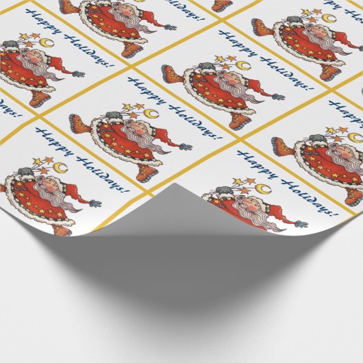 Retro Santa Claus Moon en sterren Kerstmis Cadeaupapier (Hoek)