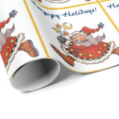 Retro Santa Claus Moon en sterren Kerstmis Cadeaupapier (Rol Hoek)