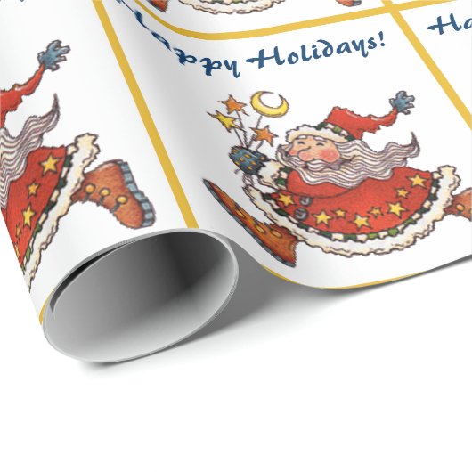 Retro Santa Claus Moon en sterren Kerstmis Cadeaupapier (Rol Hoek)