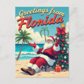  Retro Santa Claus op het strand - Nederland Feestdagenkaart (Voorkant)