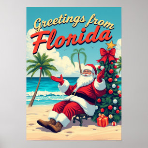  Retro Santa Claus op het strand - Nederland Poster