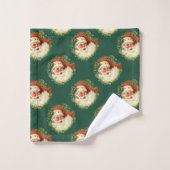 Retro Santa Claus patroon op groen Bad Handdoek (Wasdoekje)