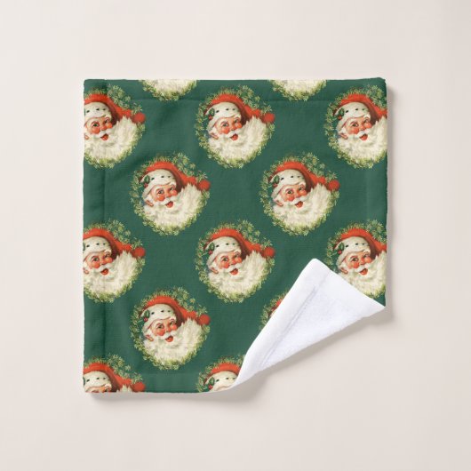Retro Santa Claus patroon op groen Bad Handdoek (Wasdoekje)