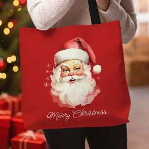  Retro Santa Claus Red Vrolijk Kerstfeest Tote Bag