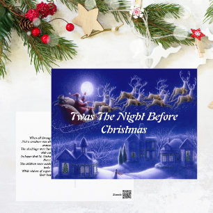 Retro Santa Claus Reindeer Blue Moon Kaart