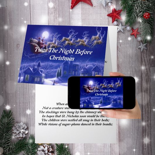 Retro Santa Claus Reindeer Blue Moon Kaart