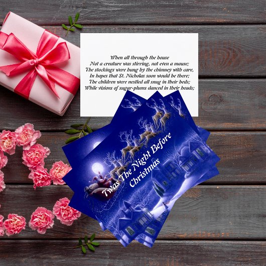 Retro Santa Claus Reindeer Blue Moon Kaart