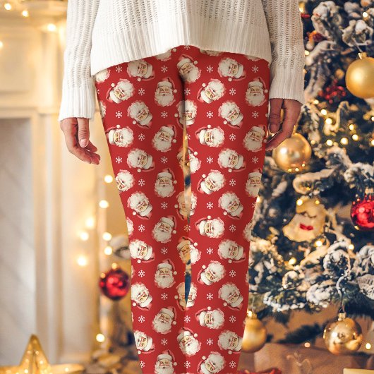 Retro Santa Claus Rode Kerstmispatroon Leggings