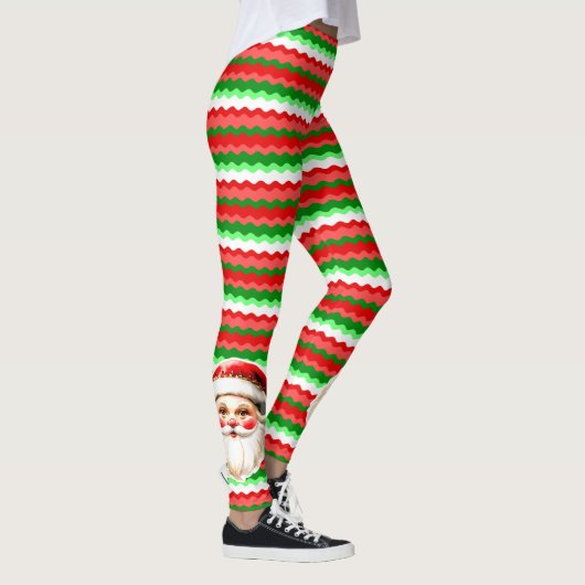 Retro Santa Claus Rood Groen Ric Race Kerstmis Leggings (Rechts)