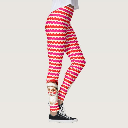 Retro Santa Claus Rood Roze Ric Race Kerstmis Leggings (Rechts)