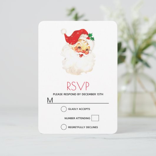 Retro  Santa Claus RSVP Kaartje (Staand voorkant)