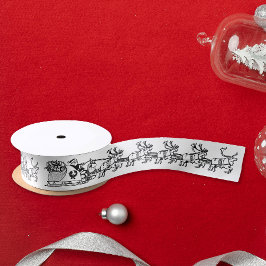 Retro  Santa Claus Sleigh rendieren Wit Satijnen Lint