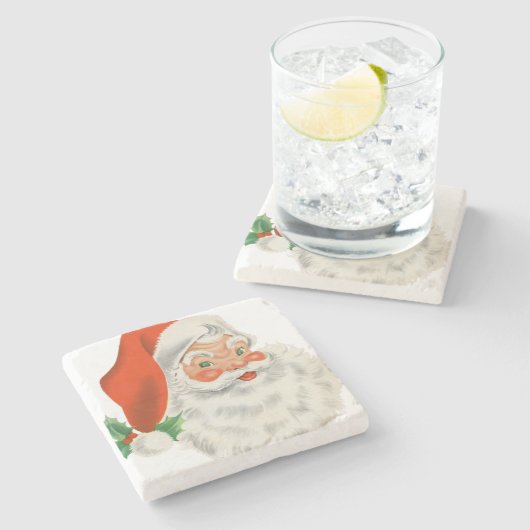 Retro Santa Claus Stenen Onderzetter (Zijkant)