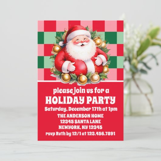 Retro Santa Claus Tartan Plaid Kerstfeest Kaart (Staand voorkant)