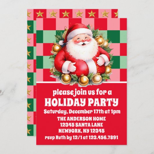 Retro Santa Claus Tartan Plaid Kerstfeest Kaart (Voorkant / Achterkant)