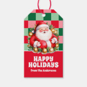 Retro Santa Claus Tartan Plaid Kerstmis Cadeaulabel (Voorkant)