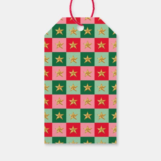 Retro Santa Claus Tartan Plaid Kerstmis Cadeaulabel (Achterkant)