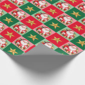Retro Santa Claus Tartan Plaid Kerstmis Cadeaupapier (Hoek)
