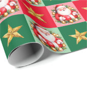 Retro Santa Claus Tartan Plaid Kerstmis Cadeaupapier (Rol Hoek)