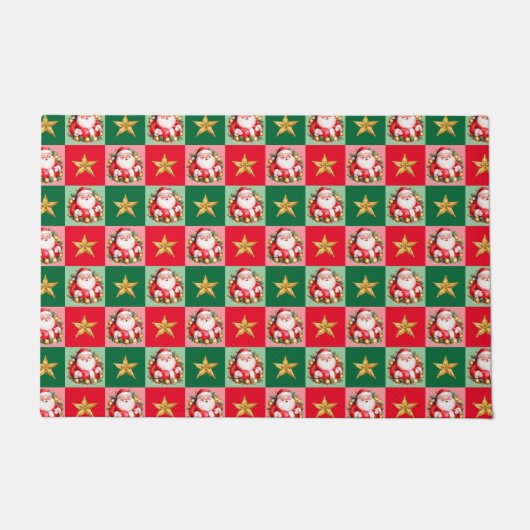 Retro Santa Claus Tartan Plaid Kerstmis Deurmat (Voorkant)