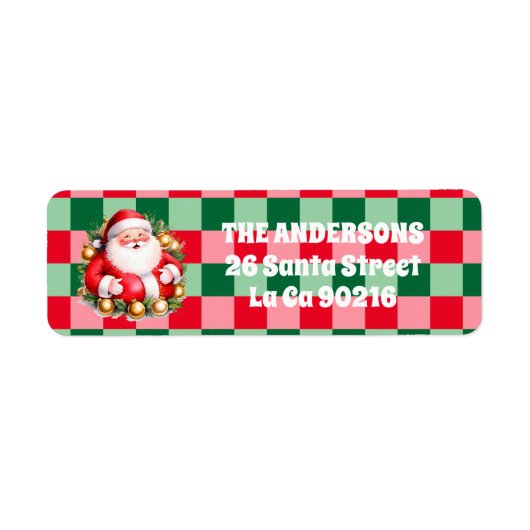 Retro Santa Claus Tartan Plaid Kerstmis Etiket (Voorkant)