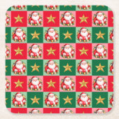 Retro Santa Claus Tartan Plaid Kerstmis Kartonnen Onderzetters (Voorkant)