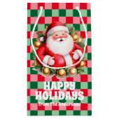 Retro Santa Claus Tartan Plaid Kerstmis Klein Cadeauzakje (Achterkant)