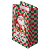 Retro Santa Claus Tartan Plaid Kerstmis Klein Cadeauzakje (Voorkant Gekanteld)