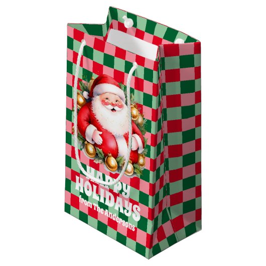 Retro Santa Claus Tartan Plaid Kerstmis Klein Cadeauzakje (Voorkant Gekanteld)