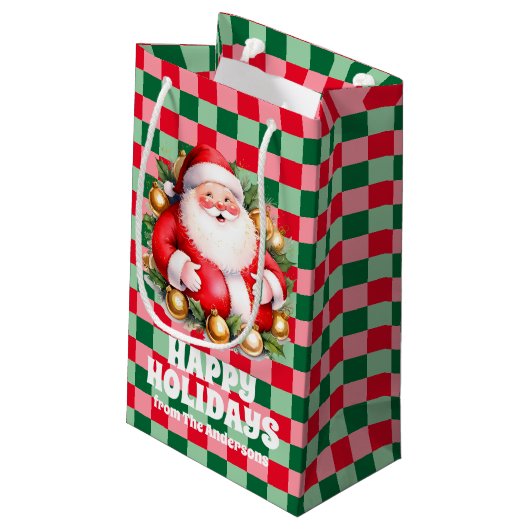 Retro Santa Claus Tartan Plaid Kerstmis Klein Cadeauzakje (Achterkant Gekanteld)