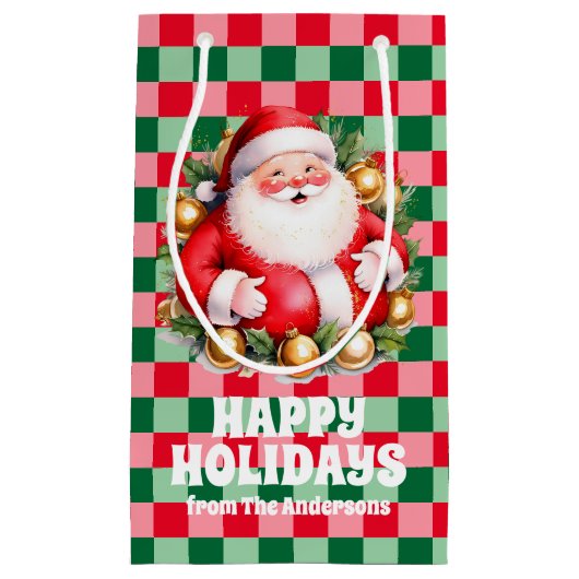 Retro Santa Claus Tartan Plaid Kerstmis Klein Cadeauzakje (Voorkant)