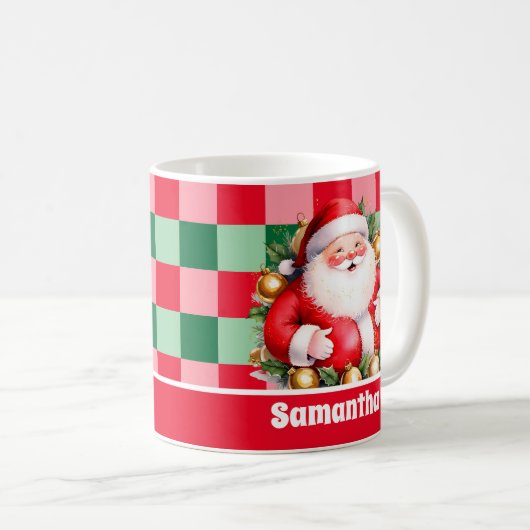 Retro Santa Claus Tartan Plaid Kerstmis Koffiemok (Voorkant rechts)