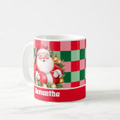 Retro Santa Claus Tartan Plaid Kerstmis Koffiemok (Voorkant links)