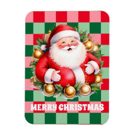 Retro Santa Claus Tartan Plaid Kerstmis Magneet