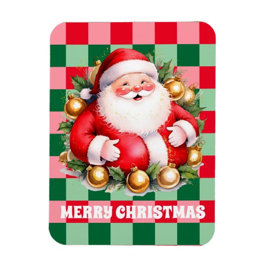 Retro Santa Claus Tartan Plaid Kerstmis Magneet (Verticaal)