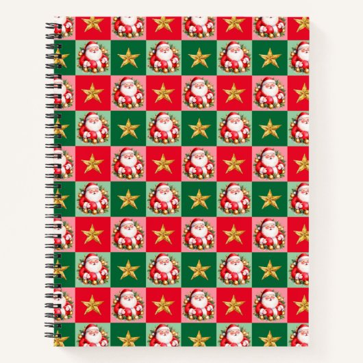 Retro Santa Claus Tartan Plaid Kerstmis Notitieboek (Voorkant)
