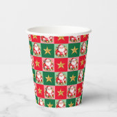 Retro Santa Claus Tartan Plaid Kerstmis Papieren Bekers (Achterkant)