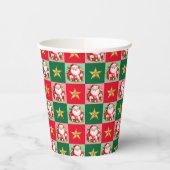Retro Santa Claus Tartan Plaid Kerstmis Papieren Bekers (Links)