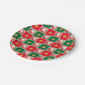 Retro Santa Claus Tartan Plaid Kerstmis Papieren Bordje (Gekanteld)