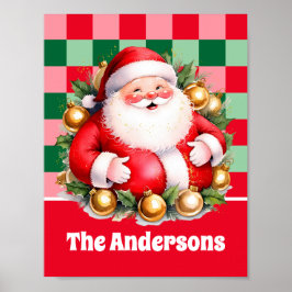 Retro Santa Claus Tartan Plaid Kerstmis Poster