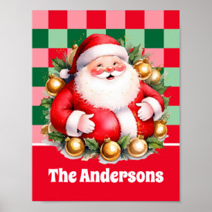 Retro Santa Claus Tartan Plaid Kerstmis Poster