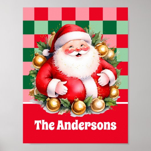 Retro Santa Claus Tartan Plaid Kerstmis Poster (Voorkant)