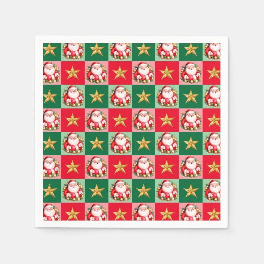 Retro Santa Claus Tartan Plaid Kerstmis Servet (Voorkant)