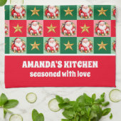 Retro Santa Claus Tartan Plaid Kerstmis Theedoek (Gevouwen)