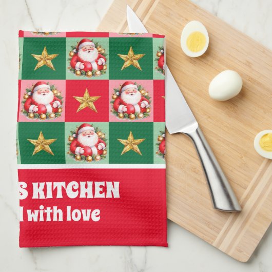 Retro Santa Claus Tartan Plaid Kerstmis Theedoek (Quarter Fold)