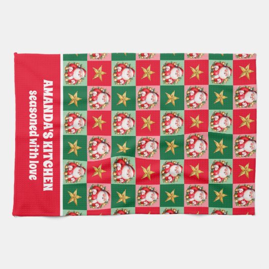 Retro Santa Claus Tartan Plaid Kerstmis Theedoek (Horizontaal)