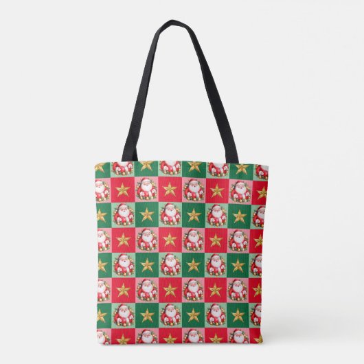Retro Santa Claus Tartan Plaid Kerststerren Tote Bag (Achterkant)
