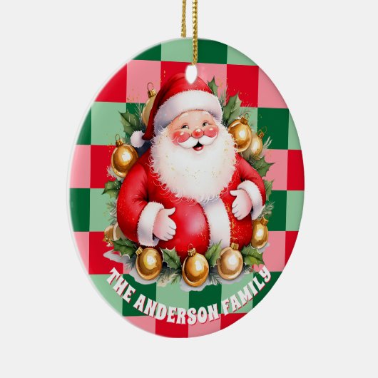 Retro Santa Claus Tartan Plaid Kerstversiering Keramisch Ornament (Rechts)