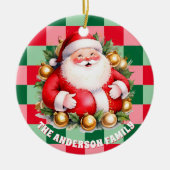 Retro Santa Claus Tartan Plaid Kerstversiering Keramisch Ornament (Voorkant)
