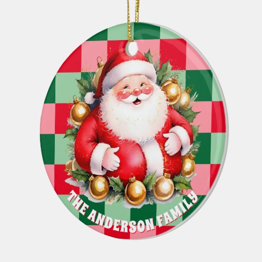 Retro Santa Claus Tartan Plaid Kerstversiering Keramisch Ornament (Links)